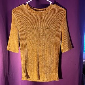 Mustard Yellow Ribbed Short-Sleeve Sweater Top